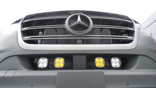 SPRINTER VAN FRONT LIGHT BRACKET - 2 BAJA DESIGNS SQUADRON WHITE LIGHTS & 2 BAJA DESIGNS SQUADRON AMBER LIGHTS KIT (2019+)