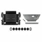 Set of metal brackets and components on a white background