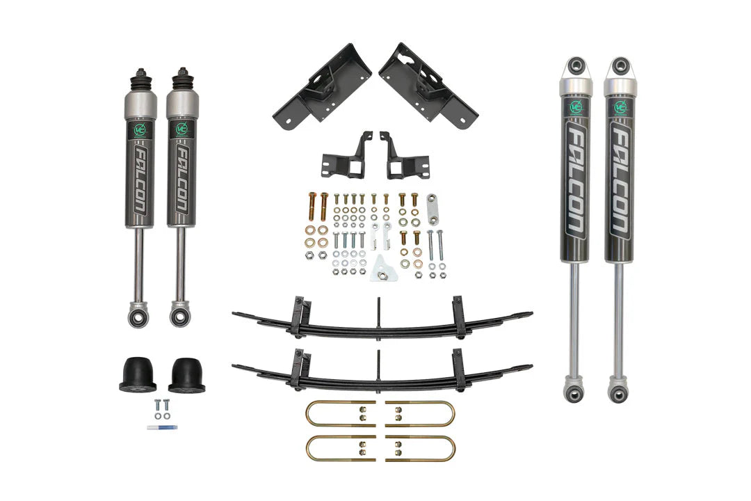 Automotive suspension components set on a white background with 'Falcon' branding.