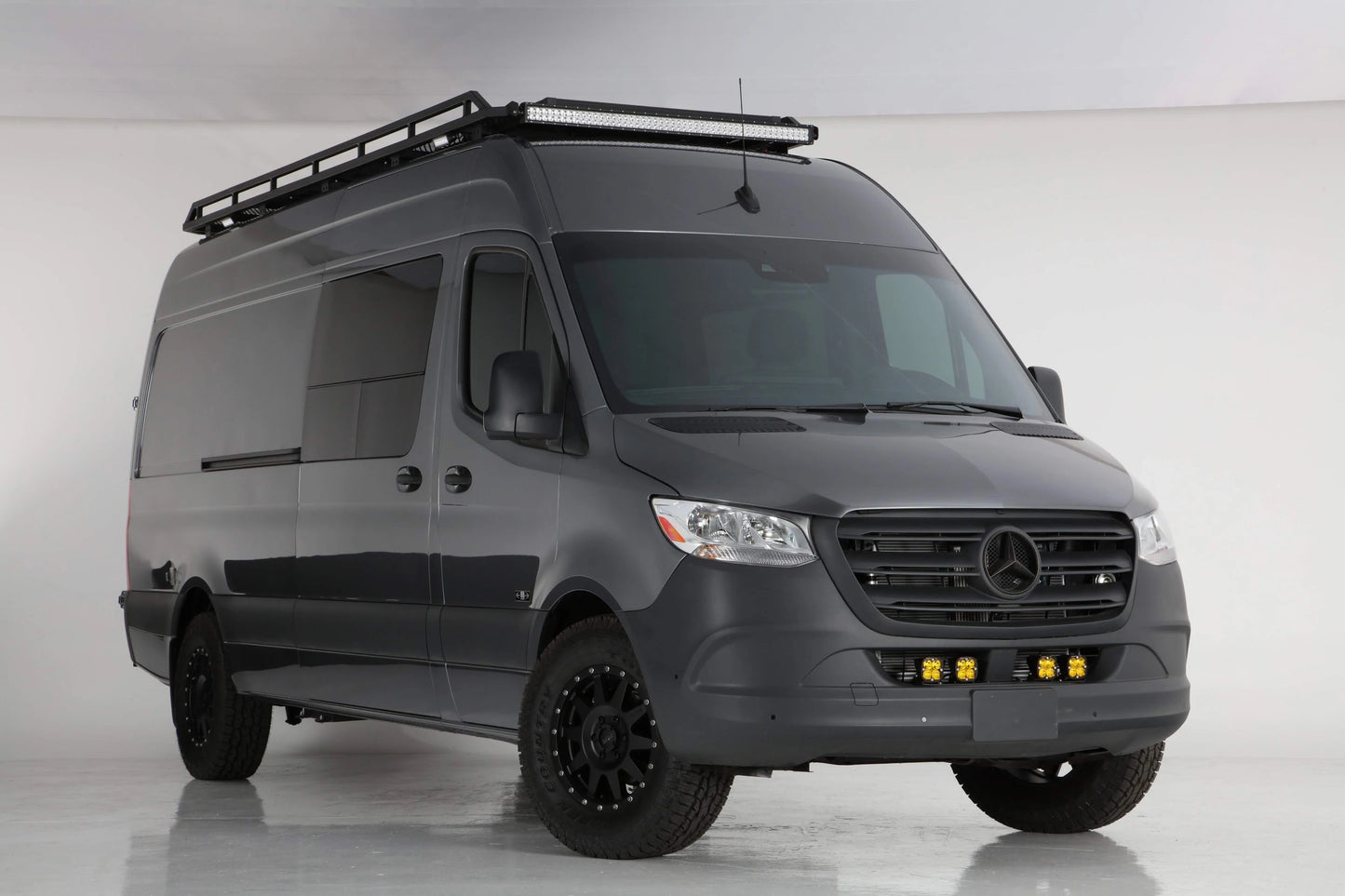 SPRINTER VAN FRONT LIGHT BRACKET - 2 BAJA DESIGNS SQUADRON WHITE LIGHTS & 2 BAJA DESIGNS SQUADRON AMBER LIGHTS KIT (2019+)